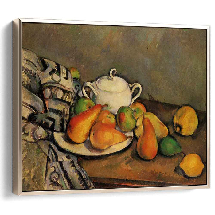 Sugarbowl, Pears and Tablecloth by Paul Cezanne