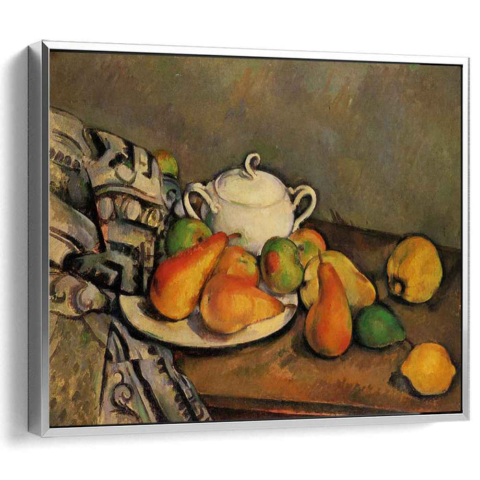 Sugarbowl, Pears and Tablecloth by Paul Cezanne