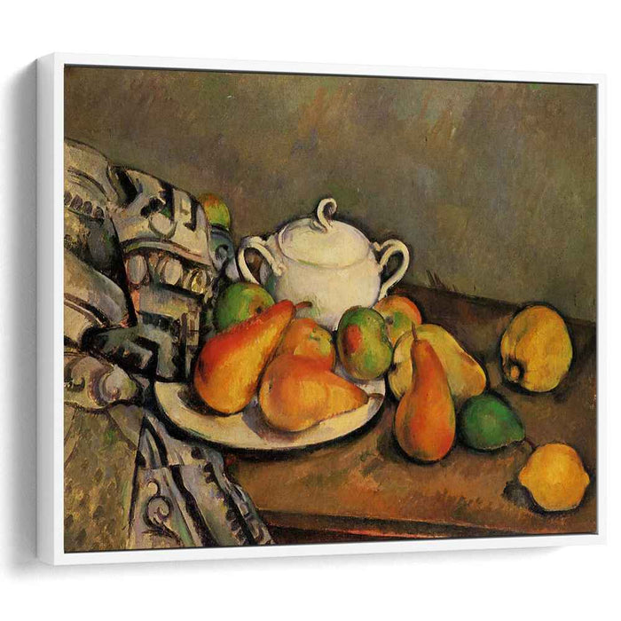 Sugarbowl, Pears and Tablecloth by Paul Cezanne
