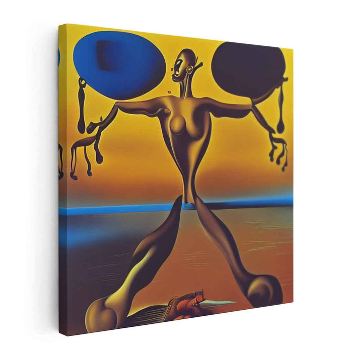 Dreamscape Balancer: Surreal Sunset Humanoid Canvas Art Print