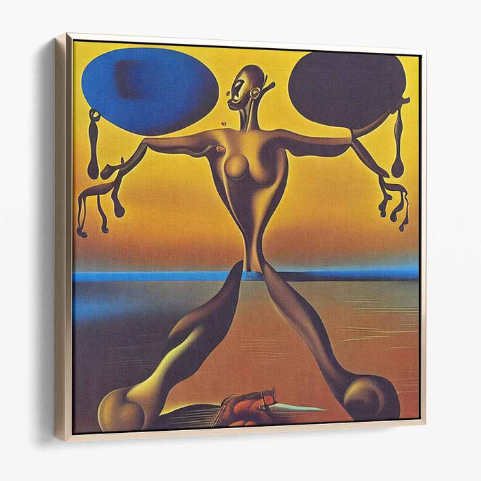 Dreamscape Balancer: Surreal Sunset Humanoid Canvas Art Print