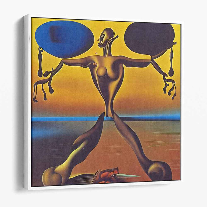 Dreamscape Balancer: Surreal Sunset Humanoid Canvas Art Print