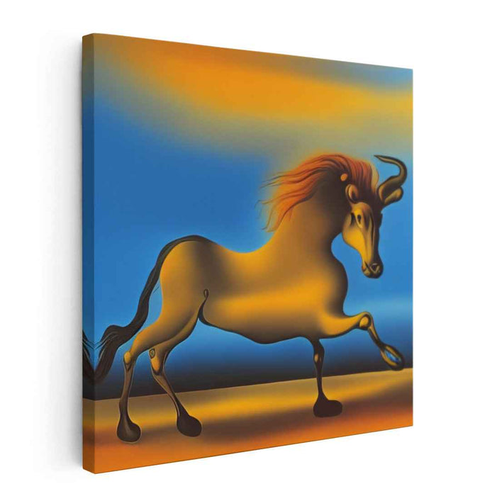 Mechanical Majesty: Surreal Bull at Dusk Canvas Art Print