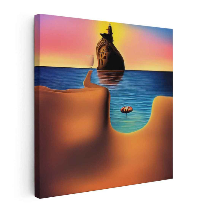 Deserted Shores: Surrealistic Twilight Seascape Canvas Art