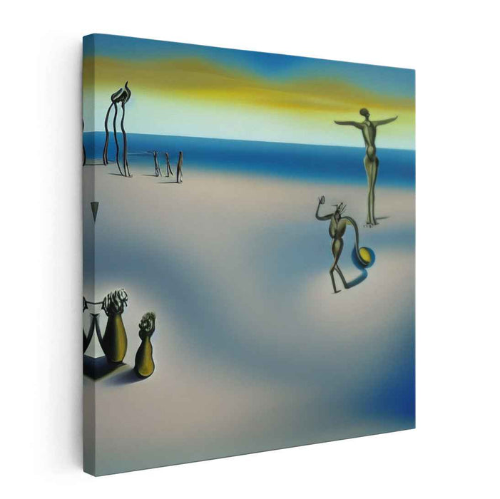 Surreal Seaside: Dreamlike Figures on a Tranquil Shore Canvas Art Print