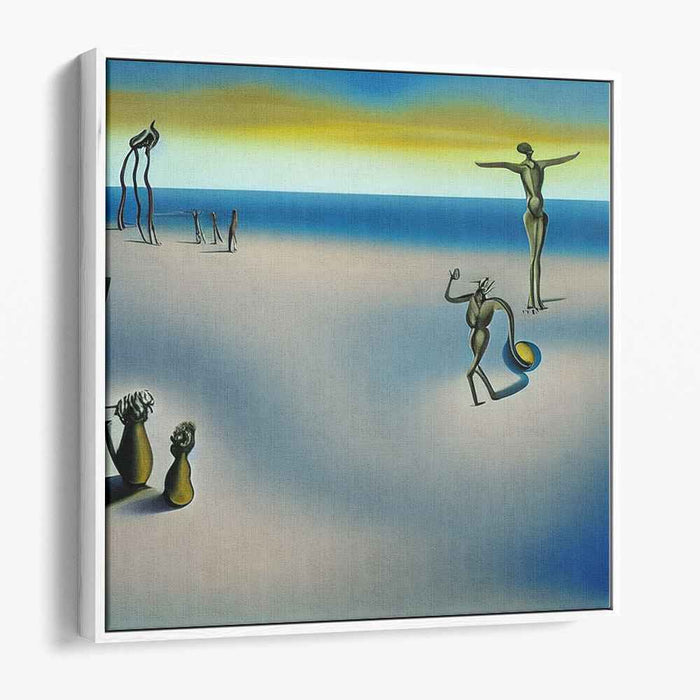 Surreal Seaside: Dreamlike Figures on a Tranquil Shore Canvas Art Print