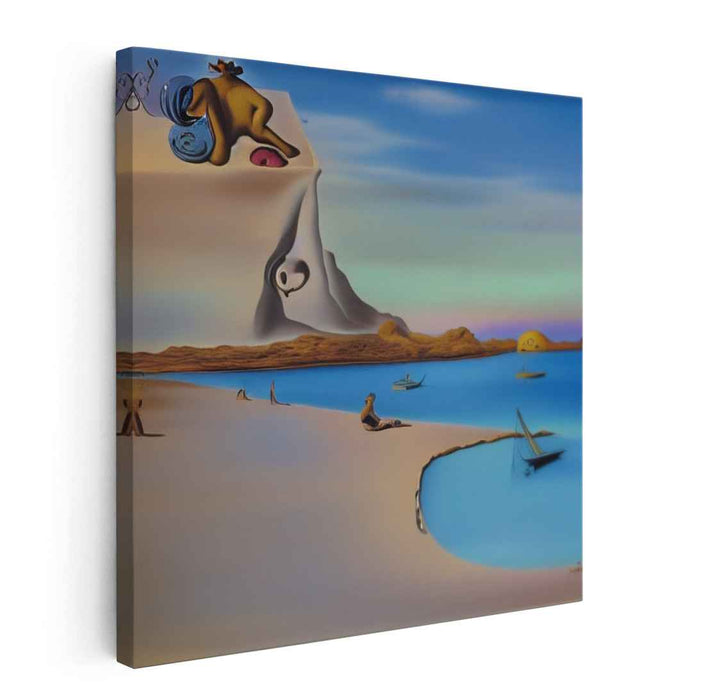 Elemental Surrealism: Surrealist Seascape with Melting Elements Canvas Art Print