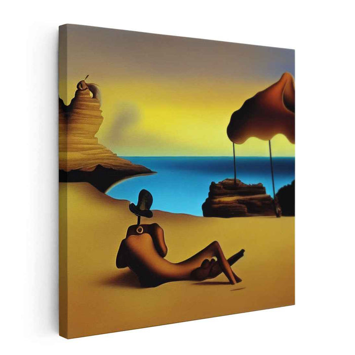 Whimsical Seashore Dreams: Surrealist Beachside Canvas Art Print