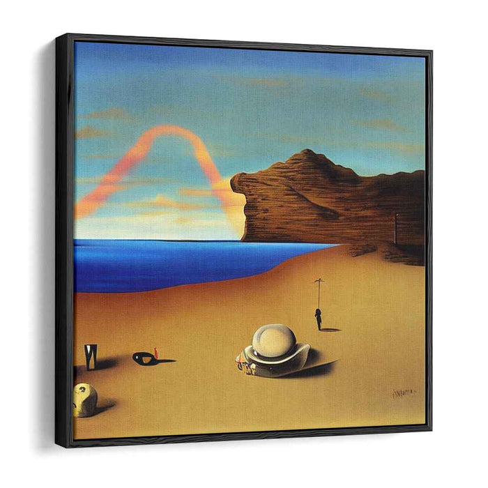 Mystery Sands Alchemy: Surreal Beachscape with Enigmatic Symbols Canvas Art