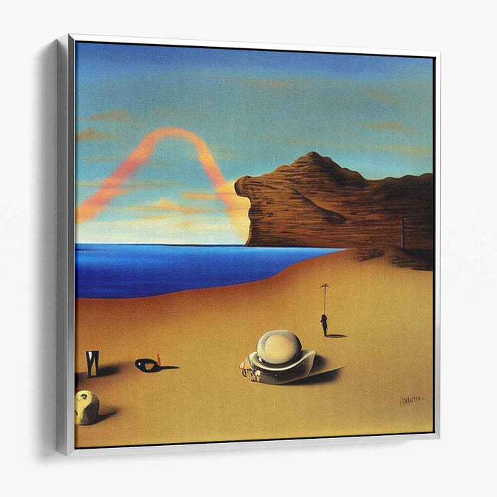 Mystery Sands Alchemy: Surreal Beachscape with Enigmatic Symbols Canvas Art