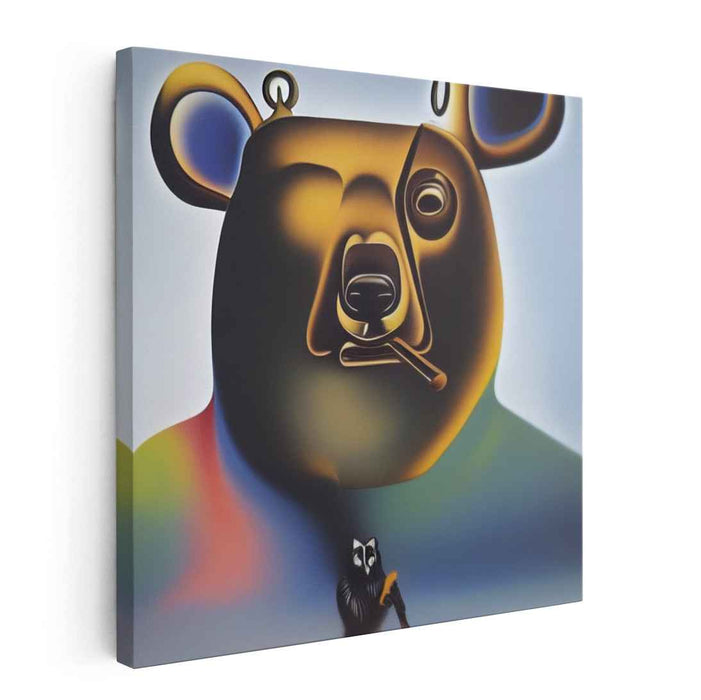 Whimsical Bear and Raccoon: Surreal Pop Art Canvas Print