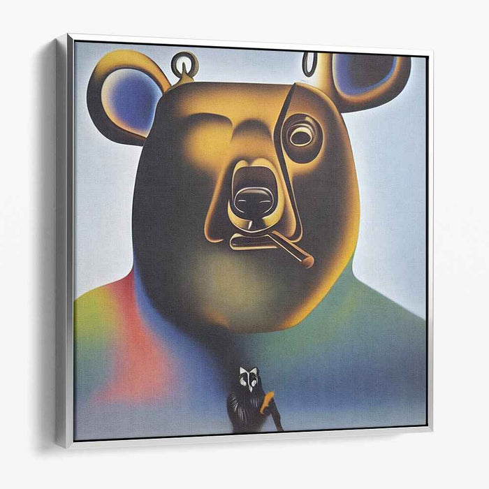 Whimsical Bear and Raccoon: Surreal Pop Art Canvas Print