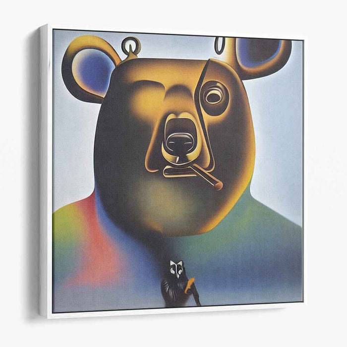 Whimsical Bear and Raccoon: Surreal Pop Art Canvas Print