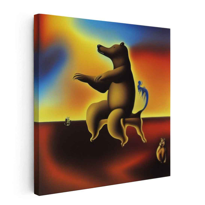 Playful Encounter: Surreal Bear and Bird Canvas Art