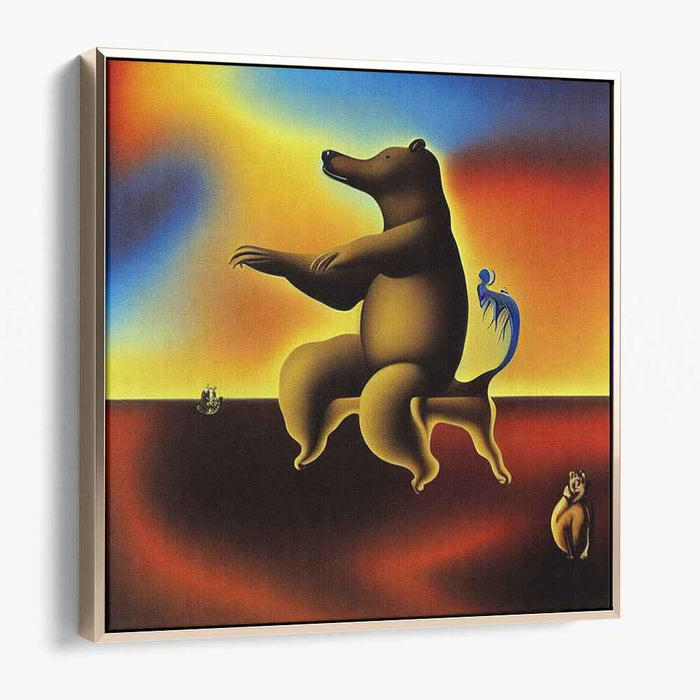Playful Encounter: Surreal Bear and Bird Canvas Art