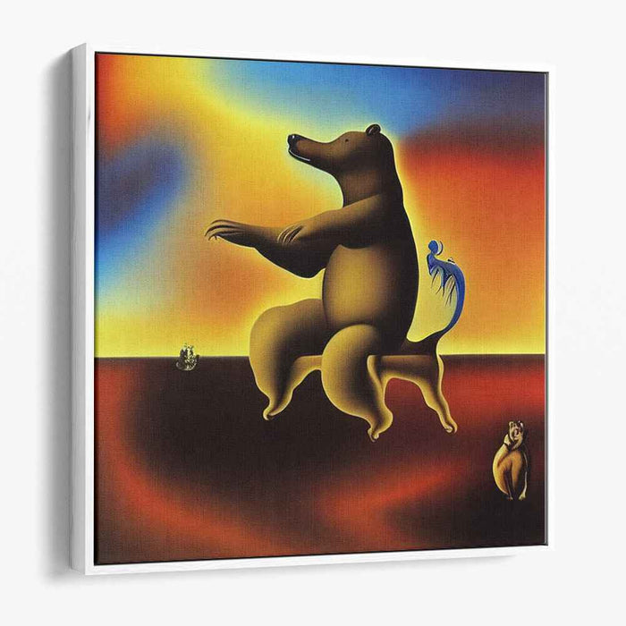 Playful Encounter: Surreal Bear and Bird Canvas Art