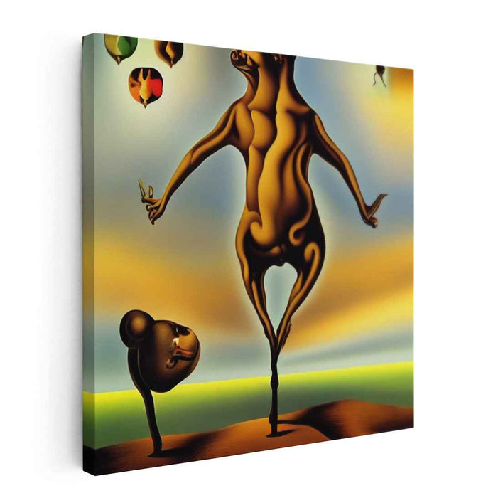 Surreal Balancing Act: Dreamlike Creature in Vivid Hues Canvas Art Print