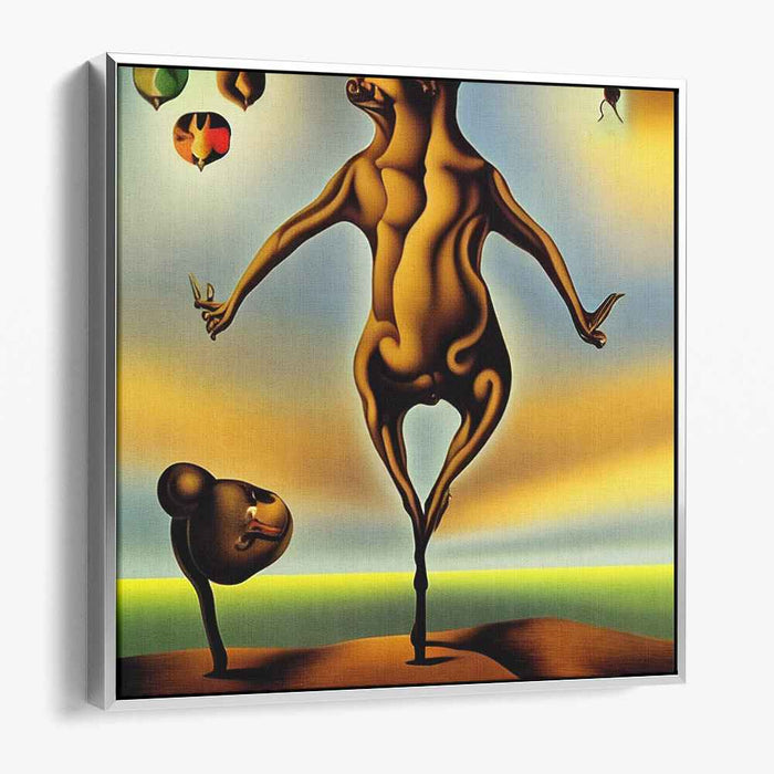 Surreal Balancing Act: Dreamlike Creature in Vivid Hues Canvas Art Print