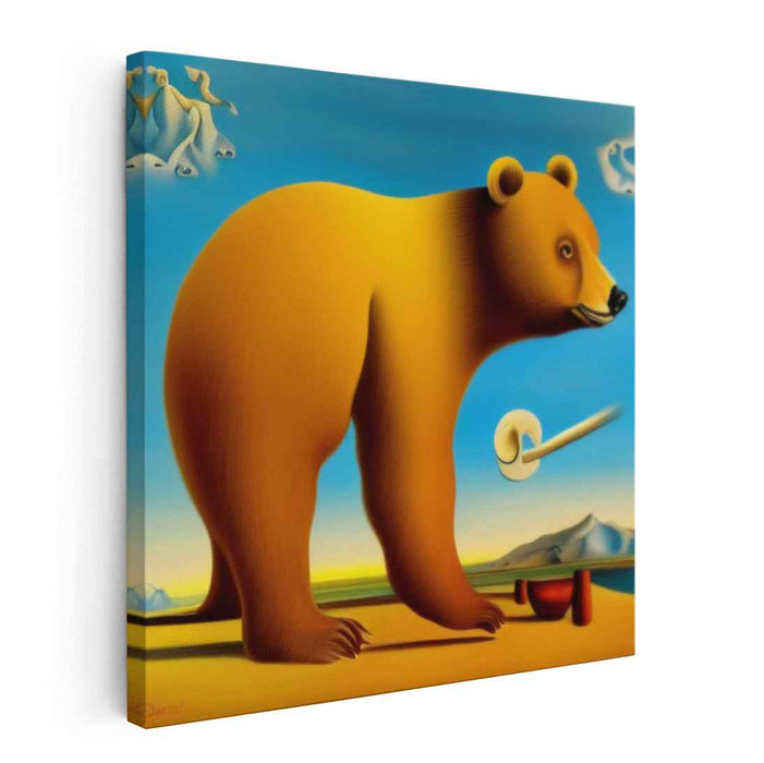 Perplexing Ponderings: Surrealist Bear with Floating Pipe Canvas Art Print