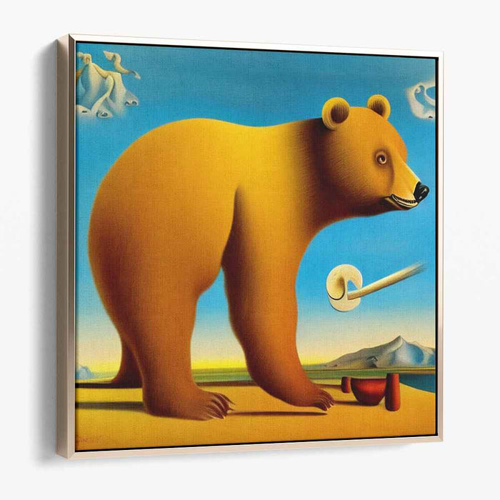 Perplexing Ponderings: Surrealist Bear with Floating Pipe Canvas Art Print