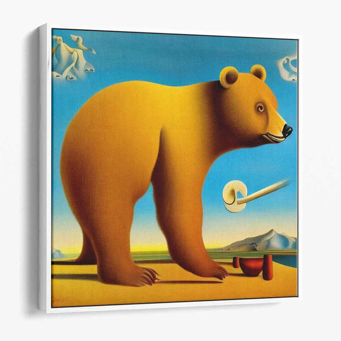 Perplexing Ponderings: Surrealist Bear with Floating Pipe Canvas Art Print