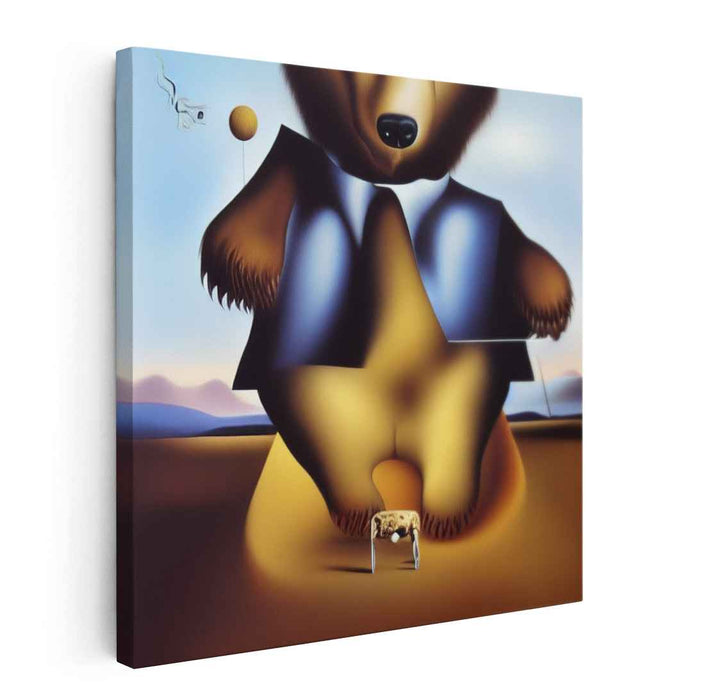 Whimsical Surrealism: Anthropomorphic Bear in Dreamscape Canvas Art Print