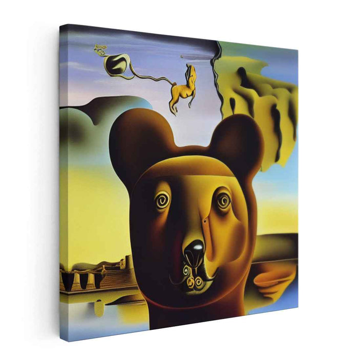 Enigmatic Creatures Embrace Infinity: Surreal Bear and Floating Horse Canvas Art