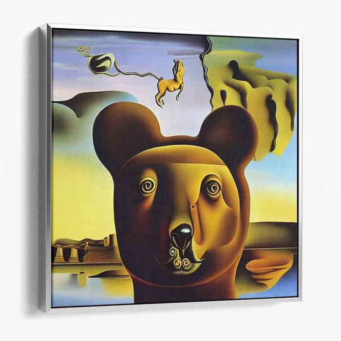 Enigmatic Creatures Embrace Infinity: Surreal Bear and Floating Horse Canvas Art