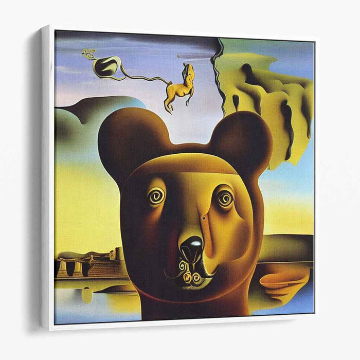 Enigmatic Creatures Embrace Infinity: Surreal Bear and Floating Horse Canvas Art