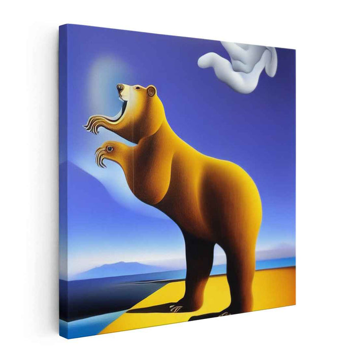Surreal Transformation: Bear and Bird Fantasy Canvas Art Print