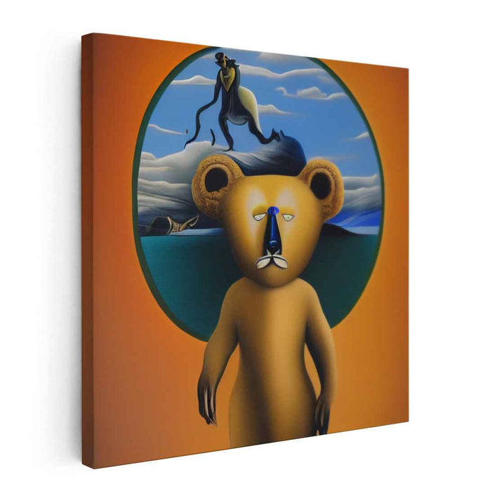 Mystical Realms: Surreal Golden Bear and Dreamy Seascape Canvas Art