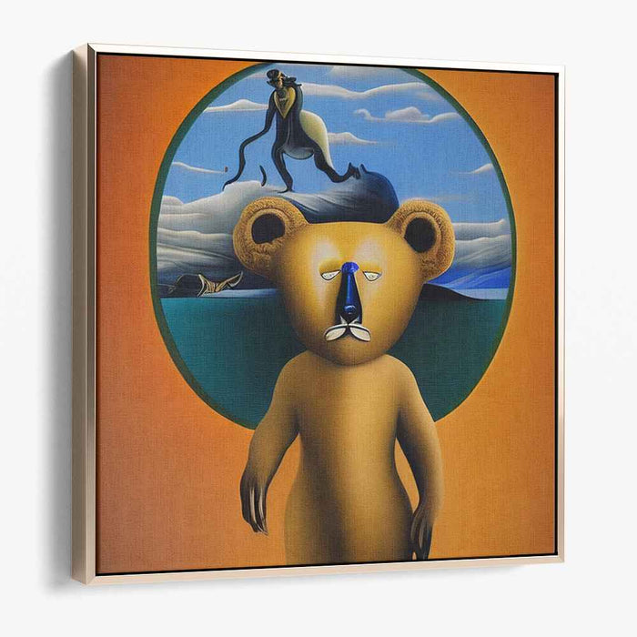 Mystical Realms: Surreal Golden Bear and Dreamy Seascape Canvas Art