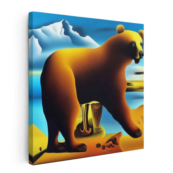 Surreal Vista: Golden Bear and Dreamy Landscapes Canvas Art