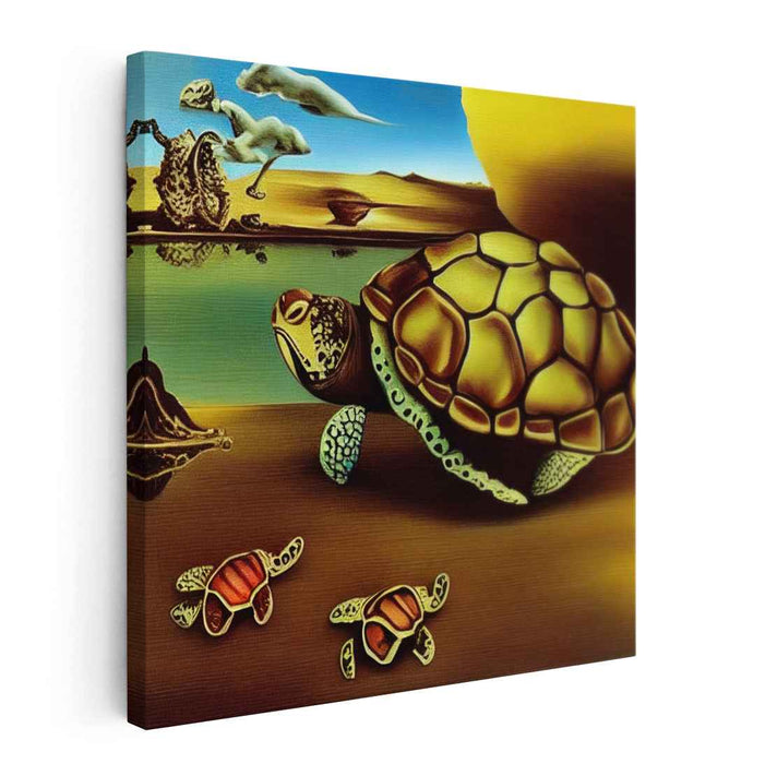 Surreal Turtle Odyssey: Dreamlike Desert Canvas Art Print