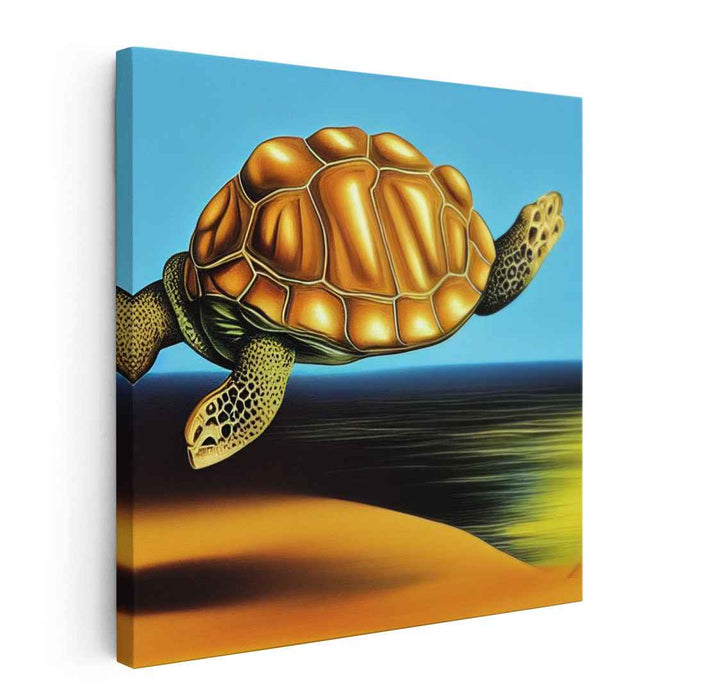 Reverie of the Sea Turtle: Realistic Sea Turtle in Ocean and Beach Canvas Art