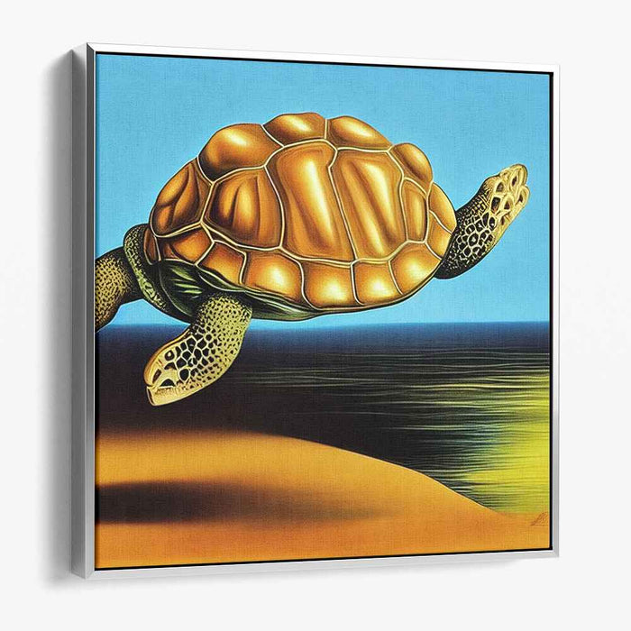 Reverie of the Sea Turtle: Realistic Sea Turtle in Ocean and Beach Canvas Art