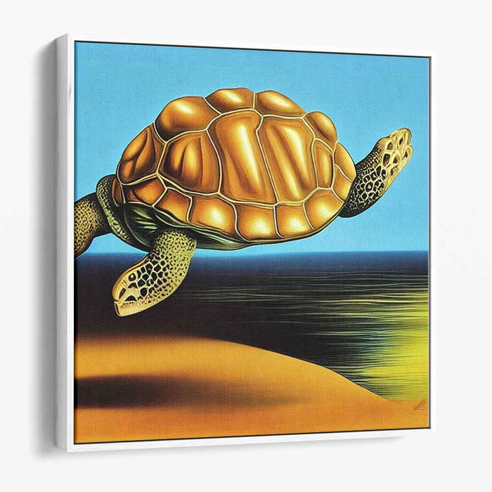 Reverie of the Sea Turtle: Realistic Sea Turtle in Ocean and Beach Canvas Art