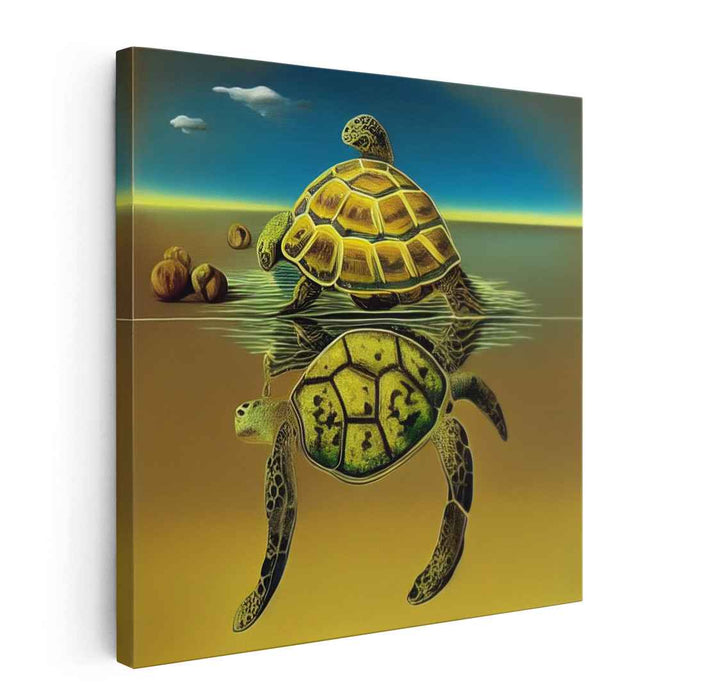 Anticipating the Unexpected: Surrealist Turtle Duo Canvas Art Print