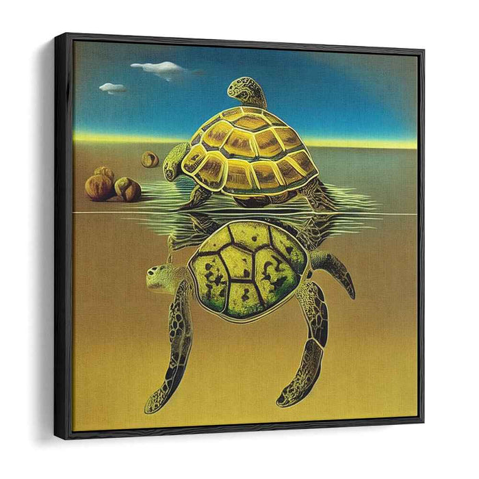 Anticipating the Unexpected: Surrealist Turtle Duo Canvas Art Print