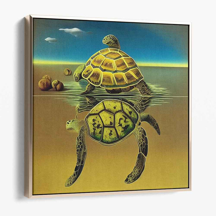 Anticipating the Unexpected: Surrealist Turtle Duo Canvas Art Print