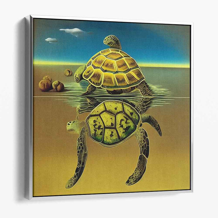 Anticipating the Unexpected: Surrealist Turtle Duo Canvas Art Print