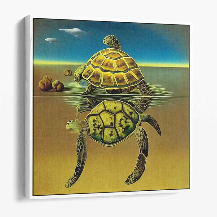 Anticipating the Unexpected: Surrealist Turtle Duo Canvas Art Print