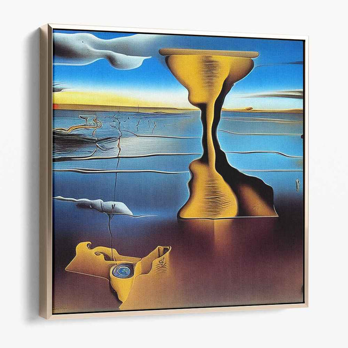 Surreal Melting Hourglass: Dreamscape in Gold and Blue