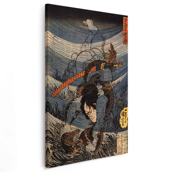 Takagi Toranosuke capturing a kappa underwater in the Tamura river by Utagawa Kuniyoshi