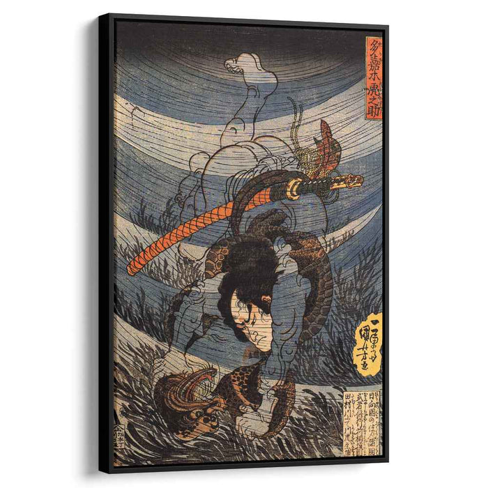 Takagi Toranosuke capturing a kappa underwater in the Tamura river by Utagawa Kuniyoshi