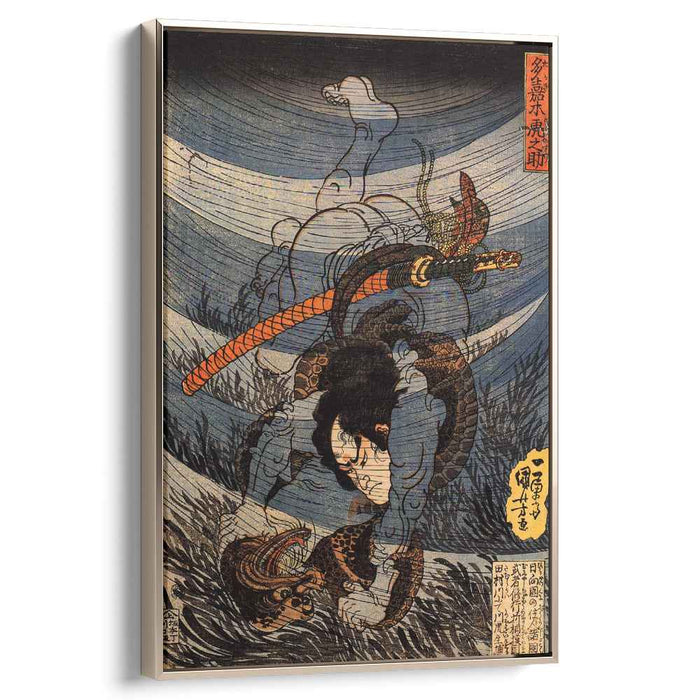 Takagi Toranosuke capturing a kappa underwater in the Tamura river by Utagawa Kuniyoshi