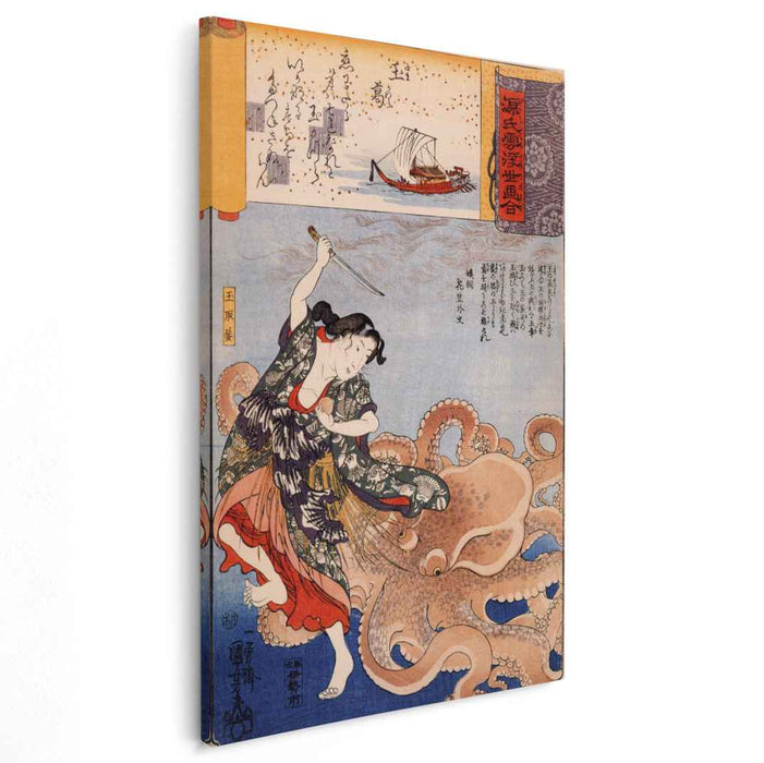 Tamakatzura Tamatori attacked by the octopus by Utagawa Kuniyoshi