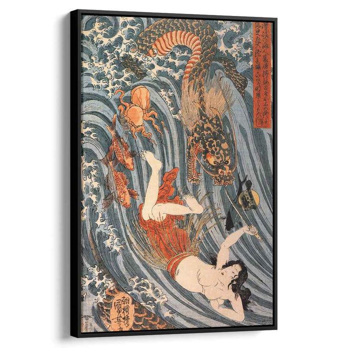Tamatori being pursued bya dragon by Utagawa Kuniyoshi