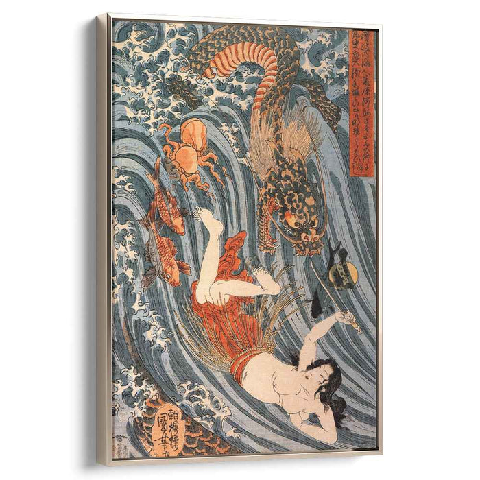 Tamatori being pursued bya dragon by Utagawa Kuniyoshi