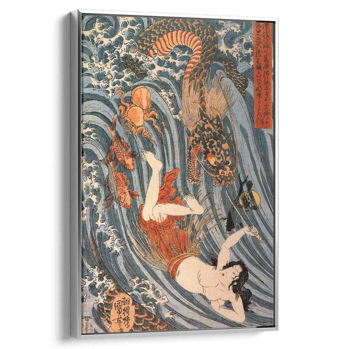 Tamatori being pursued bya dragon by Utagawa Kuniyoshi